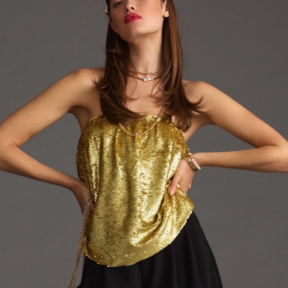 By Anthropologie sequin strapless top